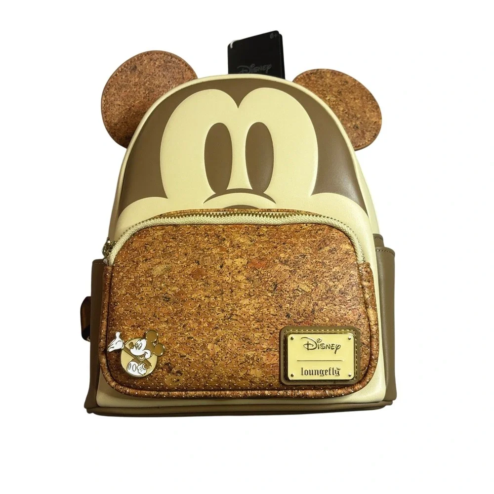 Loungefly Disney Mickey Mouse Beige Cork Pin Cosplay Mini Backpack NEW
